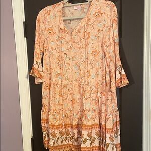 Pink Lily Floral Orange and White Dress